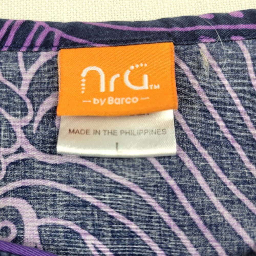 NRG Blue and Purple Feather Floral Print  Scrub Top by Barco - Large - Picture 4 of 9